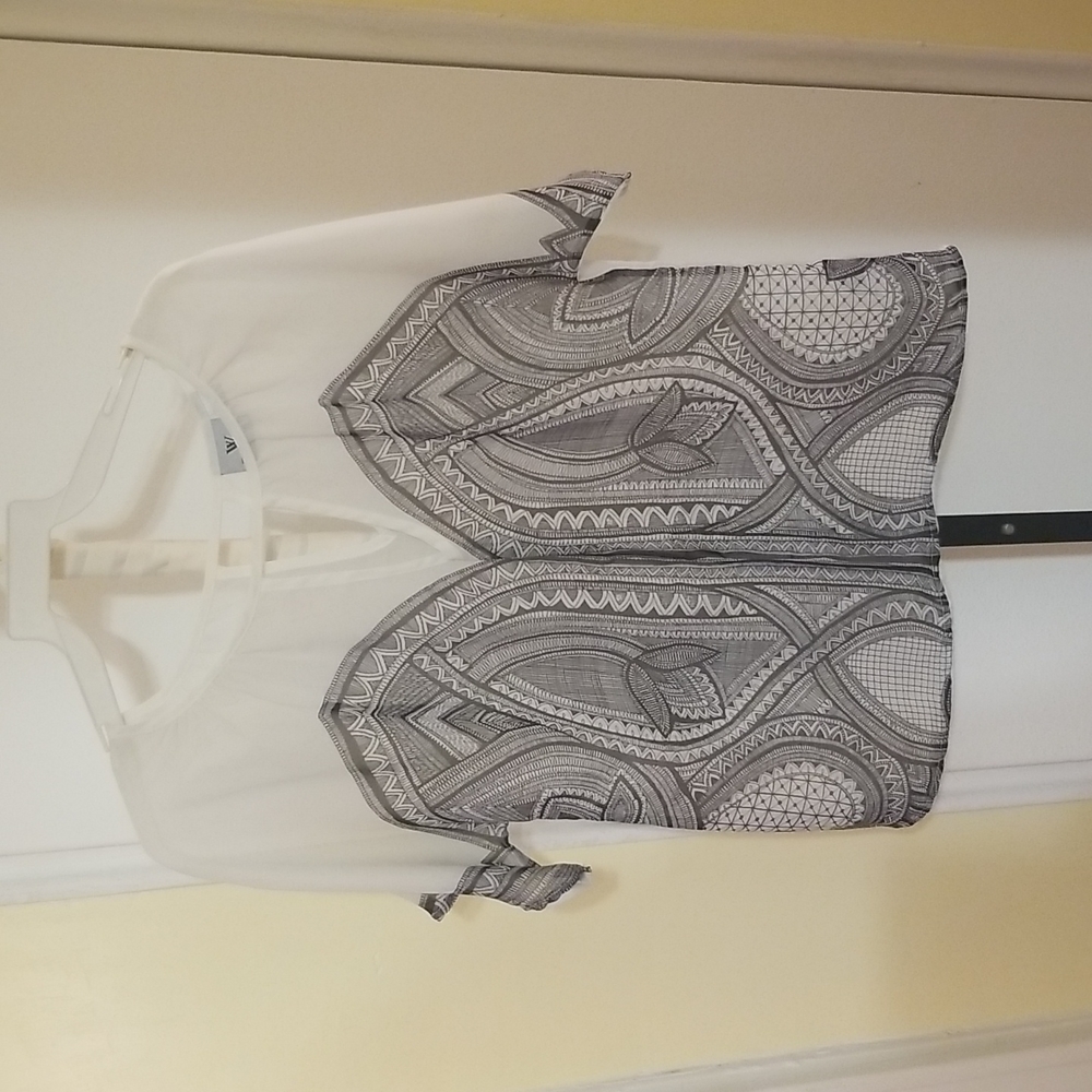 Worthington Women See-Through Black & White Blouse - Petite Small